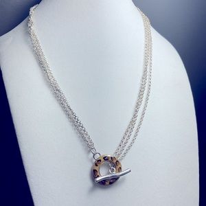 Vintage David Sigal Leopard Enamel 925 Toggle Necklace